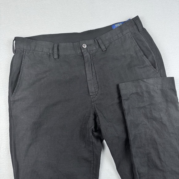 Polo Ralph Lauren Other - Polo Ralph Lauren Linen Blend Bedford Pants 36x32 Black Flat Front Beach Travel